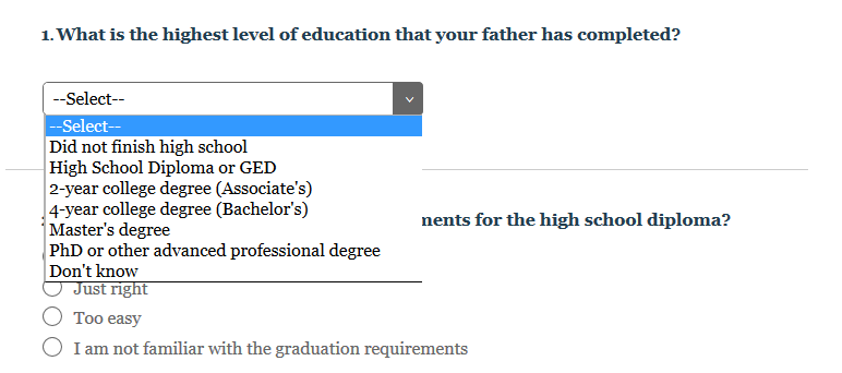 drop down option in a survey