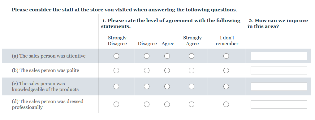 matrix grid option in a survey