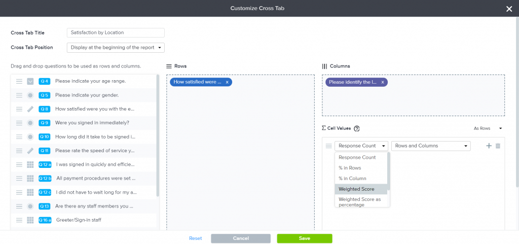 Cross Tab in the Omni Report 2