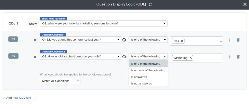 multi-condition question display logic