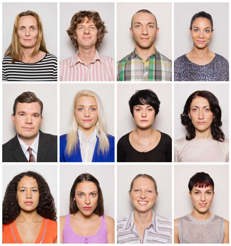 Montage of head shots with smiling people to illustrate customer sentiment