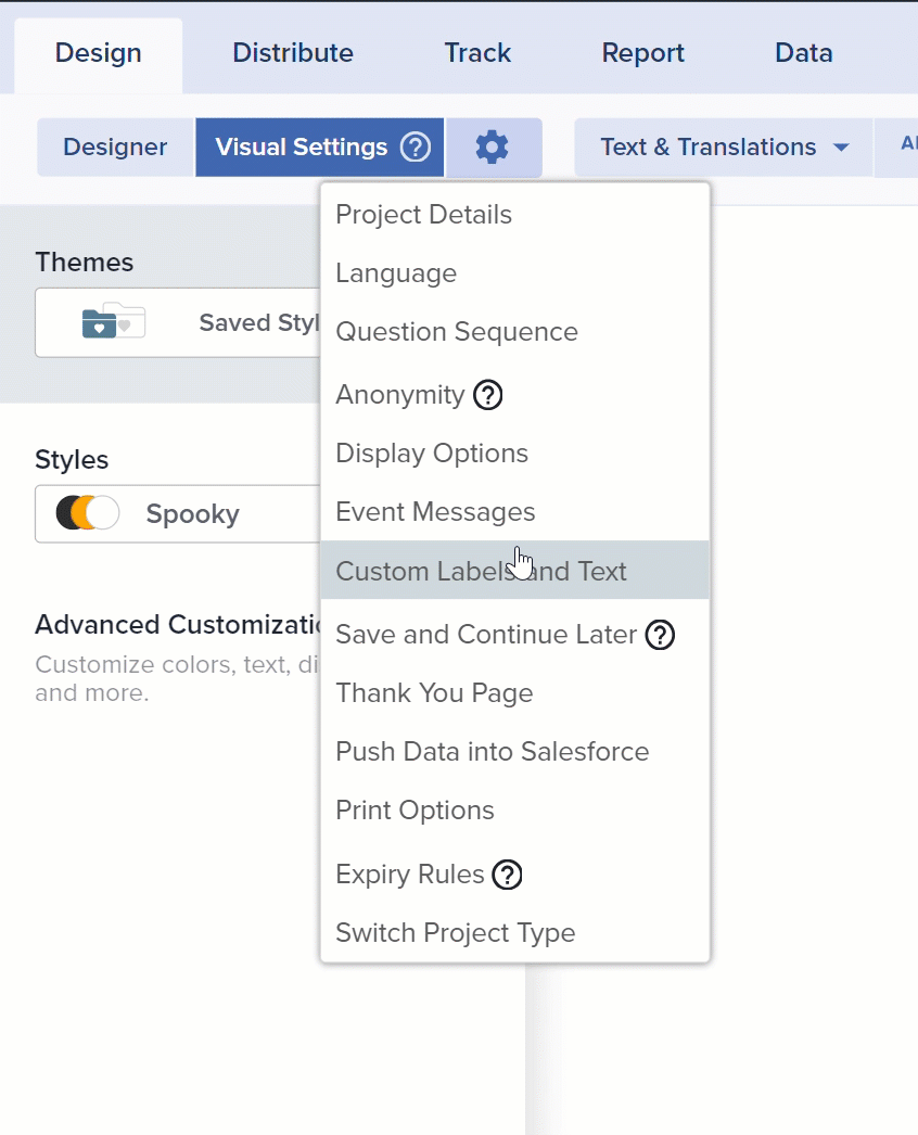 Custom Labels and Text at survey level