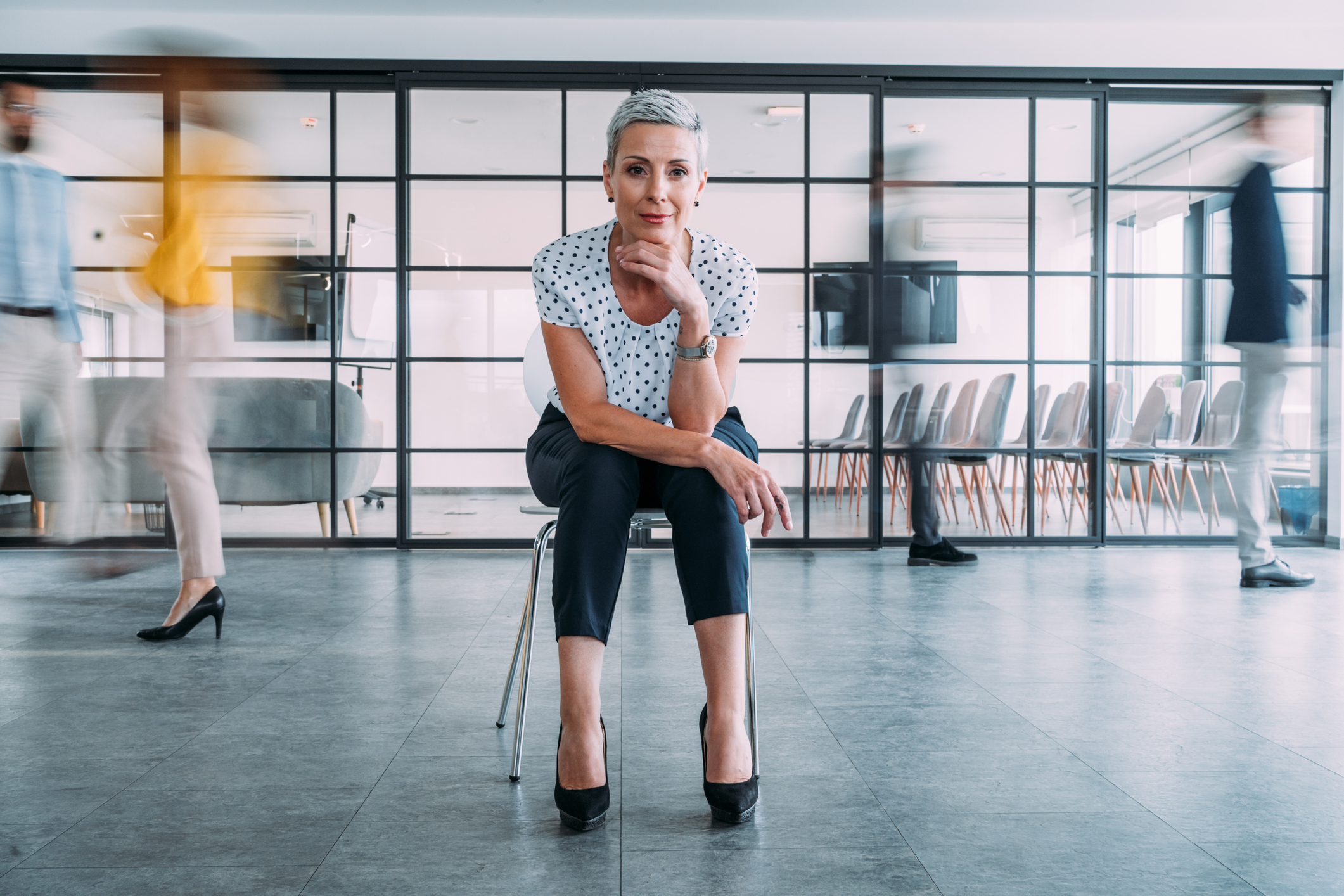 employee churn landscape with one person considering whether to leave