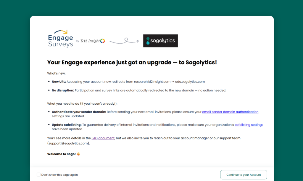 Engage Transition Splash Page release 32.5