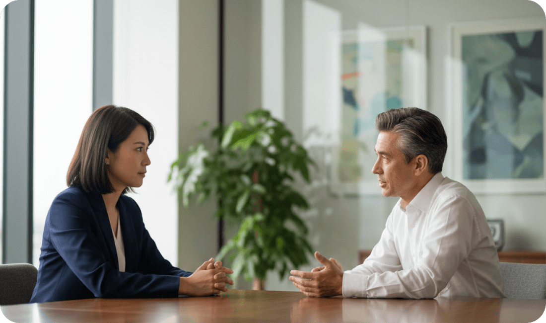 An HR lead in a one-to-one exit conversation
